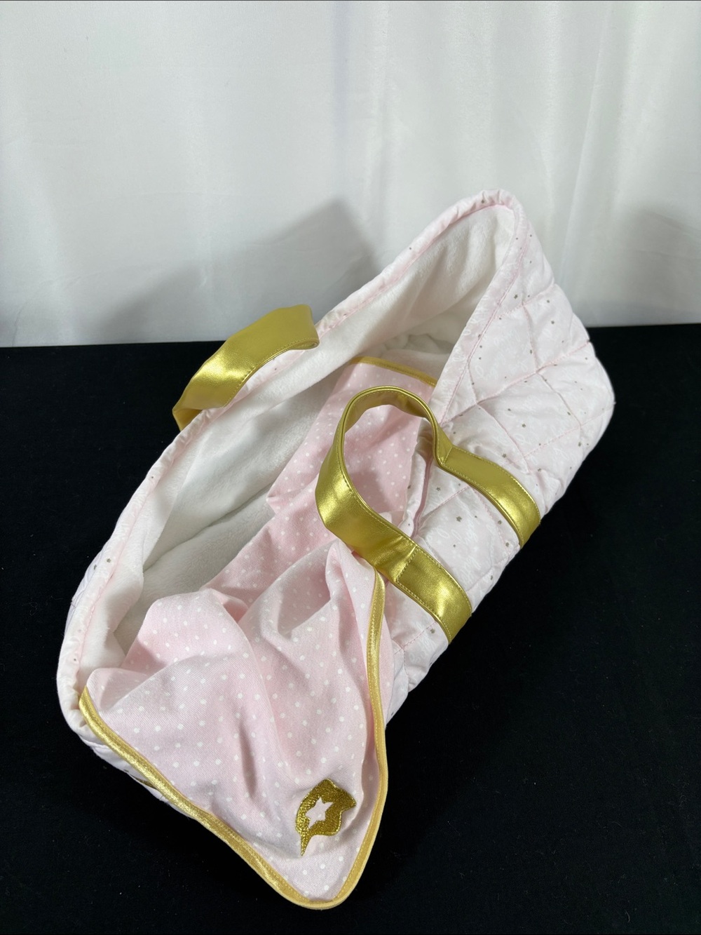 American Girl Quilted Light Pink Bitty Baby Tote with Gold Handles